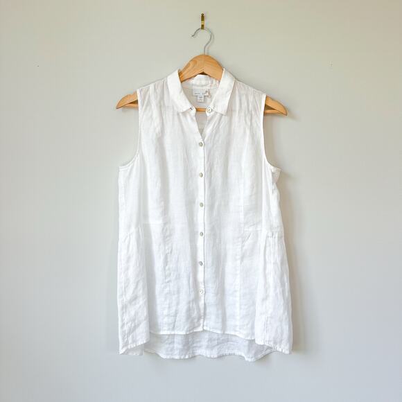 J. Jill Tops - J. Jill Linen Button Front Collared Sleeveless Shirt Blouse White SP